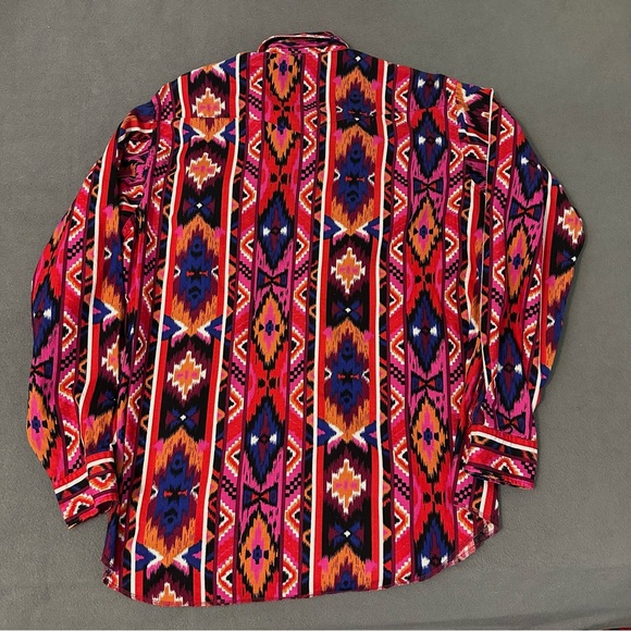 Vintage 90s Wrangler Aztec Southwest Long Sleeve Button Down Shirt Mens 17-36 - Picture 3 of 7